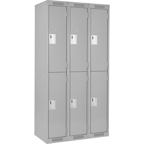 Clean Line Lockers, 2 -tier, Bank of 3, 36" x 18" x 72", Steel, Grey, Rivet (Assembled) Les Fournitures Industrielles Méga
