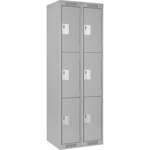 Clean Line Lockers, 3 -tier, Bank of 2, 24" x 18" x 72", Steel, Grey, Rivet (Assembled) Les Fournitures Industrielles Méga