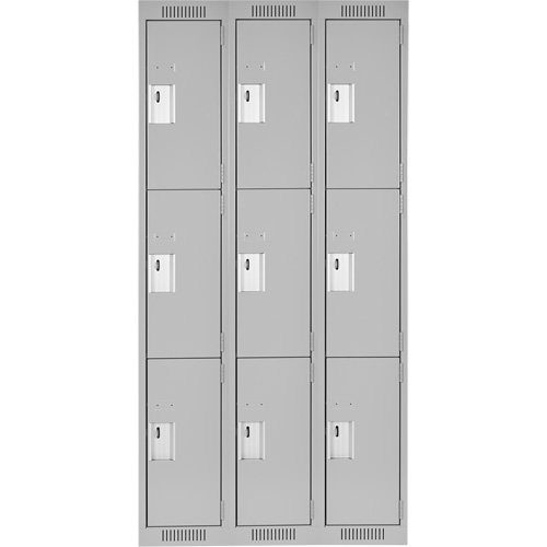 Clean Line Lockers, 3 -tier, Bank of 3, 36" x 18" x 72", Steel, Grey, Rivet (Assembled) Les Fournitures Industrielles Méga