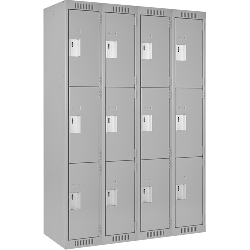 Clean Line Lockers, 3 -tier, Bank of 4, 48" x 18" x 72", Steel, Grey, Rivet (Assembled) Les Fournitures Industrielles Méga
