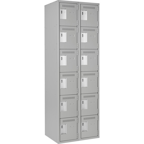 Clean Line Lockerettes, 6 -tier, Bank of 2, 24" x 18" x 72", Steel, Grey, Rivet (Assembled) Les Fournitures Industrielles Méga