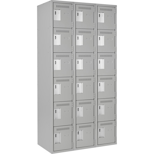 Clean Line Lockerettes, 6 -tier, Bank of 3, 36" x 18" x 72", Steel, Grey, Rivet (Assembled) Les Fournitures Industrielles Méga