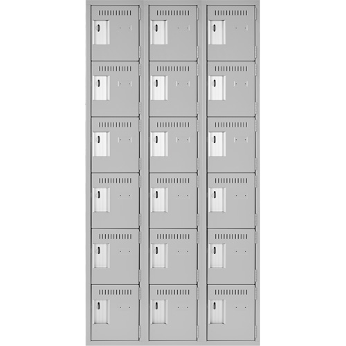 Clean Line Lockerettes, 6 -tier, Bank of 3, 36" x 18" x 72", Steel, Grey, Rivet (Assembled) Les Fournitures Industrielles Méga