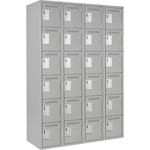 Clean Line Lockerettes, 6 -tier, Bank of 4, 48" x 18" x 72", Steel, Grey, Rivet (Assembled) Les Fournitures Industrielles Méga
