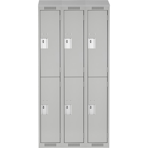 Clean Line Lockers, 2 -tier, Bank of 3, 36" x 18" x 78", Steel, Grey, Rivet (Assembled) Les Fournitures Industrielles Méga