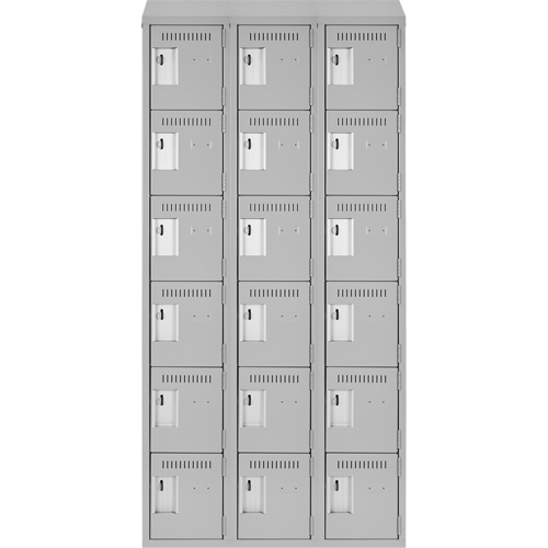 Clean Line Lockerette , 6 -tier, Bank of 3, 36" x 18" x 78", Steel, Grey, Rivet (Assembled) Les Fournitures Industrielles Méga