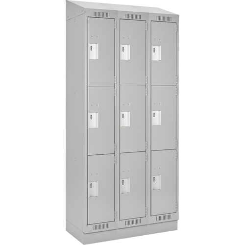 Clean Line Lockers, 3 -tier, Bank of 3, 36" x 18" x 82", Steel, Grey, Rivet (Assembled) Les Fournitures Industrielles Méga