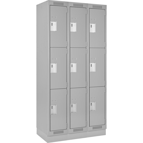 Clean Line Lockers, 3 -tier, Bank of 3, 36" x 18" x 76", Steel, Grey, Rivet (Assembled) Les Fournitures Industrielles Méga