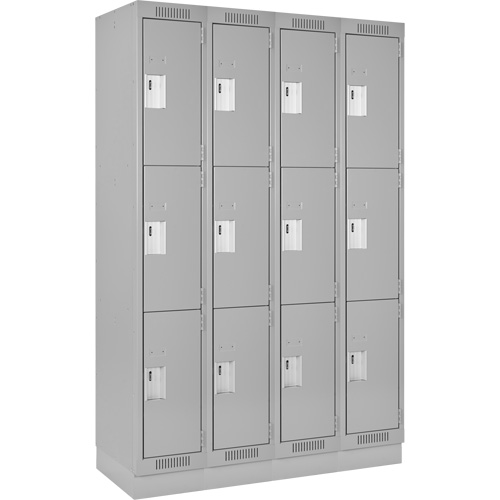 Clean Line Lockers, 3 -tier, Bank of 4, 48" x 18" x 76", Steel, Grey, Rivet (Assembled) Les Fournitures Industrielles Méga