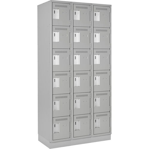 Clean Line Lockerette, 6 -tier, Bank of 3, 36" x 18" x 76", Steel, Grey, Rivet (Assembled) Les Fournitures Industrielles Méga