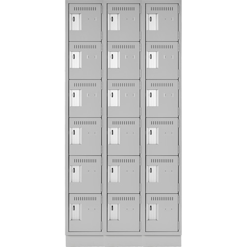 Clean Line Lockerette, 6 -tier, Bank of 3, 36" x 18" x 76", Steel, Grey, Rivet (Assembled) Les Fournitures Industrielles Méga