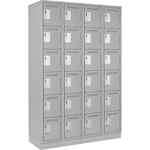 Clean Line Lockerette, 6 -tier, Bank of 4, 48" x 18" x 76", Steel, Grey, Rivet (Assembled) Les Fournitures Industrielles Méga