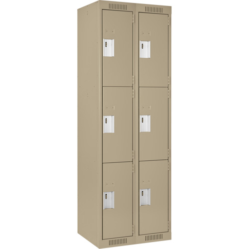 Clean Line Lockers, 3 -tier, Bank of 2, 24" x 18" x 72", Steel, Beige, Rivet (Assembled) Les Fournitures Industrielles Méga