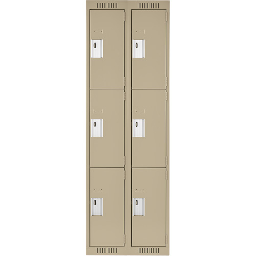 Clean Line Lockers, 3 -tier, Bank of 2, 24" x 18" x 72", Steel, Beige, Rivet (Assembled) Les Fournitures Industrielles Méga