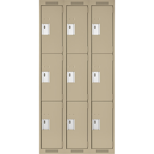 Clean Line Lockers, 3 -tier, Bank of 3, 36" x 18" x 72", Steel, Beige, Rivet (Assembled) Les Fournitures Industrielles Méga