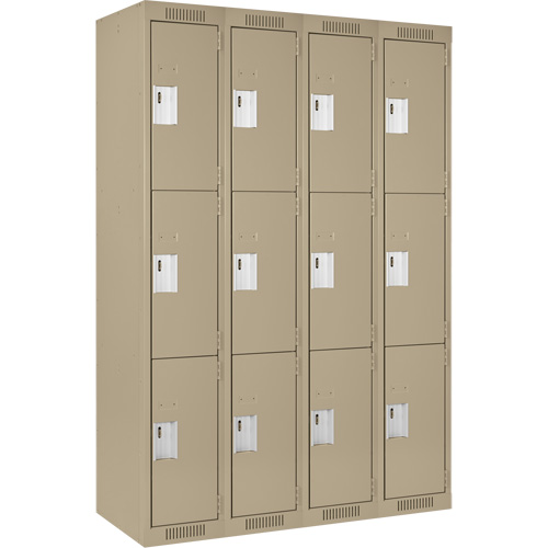 Clean Line Lockers, 3 -tier, Bank of 4, 48" x 18" x 72", Steel, Beige, Rivet (Assembled) Les Fournitures Industrielles Méga