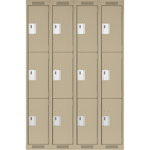 Clean Line Lockers, 3 -tier, Bank of 4, 48" x 18" x 72", Steel, Beige, Rivet (Assembled) Les Fournitures Industrielles Méga