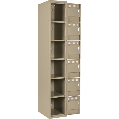 Clean Line Lockerette, 6 -tier, Bank of 4, 48" x 18" x 72", Steel, Beige, Rivet (Assembled) Les Fournitures Industrielles Méga
