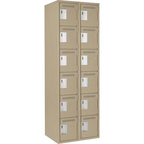 Clean Line Lockerette, 6 -tier, Bank of 2, 24" x 18" x 72", Steel, Beige, Rivet (Assembled) Les Fournitures Industrielles Méga
