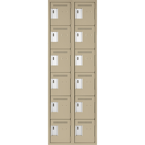 Clean Line Lockerette, 6 -tier, Bank of 2, 24" x 18" x 72", Steel, Beige, Rivet (Assembled) Les Fournitures Industrielles Méga