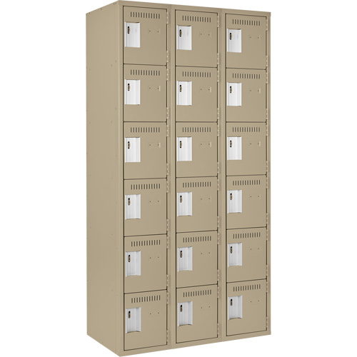 Clean Line Lockerette, 6 -tier, Bank of 3, 36" x 18" x 72", Steel, Beige, Rivet (Assembled) Les Fournitures Industrielles Méga