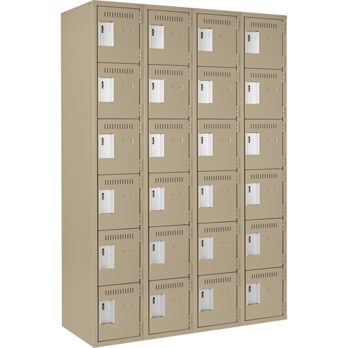 Clean Line Lockerette, 6 -tier, Bank of 4, 48" x 18" x 72", Steel, Beige, Rivet (Assembled) Les Fournitures Industrielles Méga