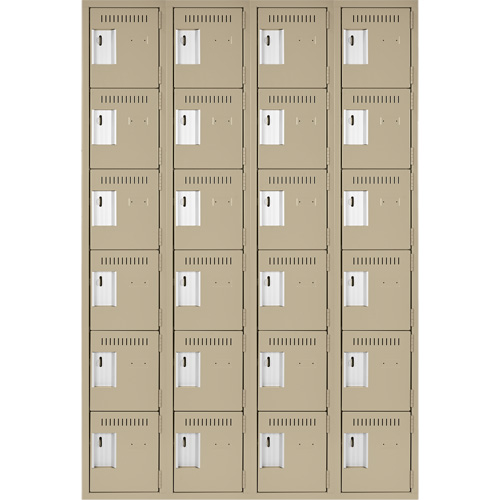Clean Line Lockerette, 6 -tier, Bank of 4, 48" x 18" x 72", Steel, Beige, Rivet (Assembled) Les Fournitures Industrielles Méga