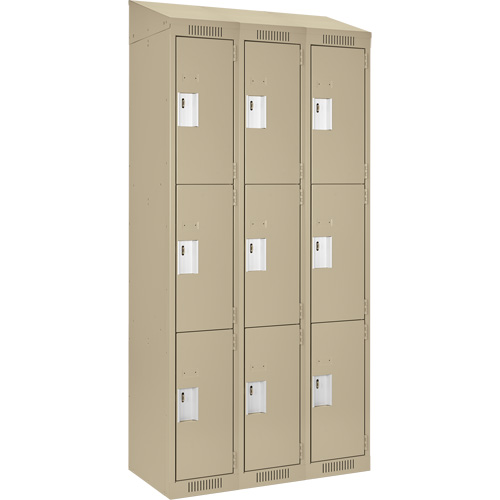 Clean Line Lockers, 3 -tier, Bank of 3, 36" x 18" x 78", Steel, Beige, Rivet (Assembled) Les Fournitures Industrielles Méga