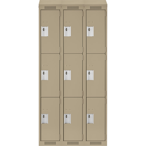 Clean Line Lockers, 3 -tier, Bank of 3, 36" x 18" x 78", Steel, Beige, Rivet (Assembled) Les Fournitures Industrielles Méga