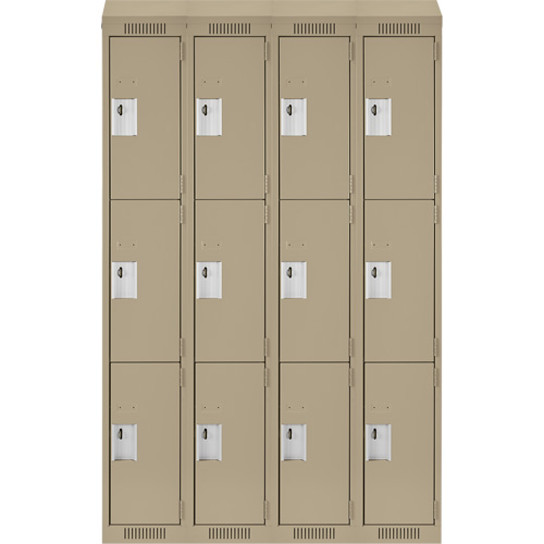 Clean Line Lockers, 3 -tier, Bank of 4, 48" x 18" x 78", Steel, Beige, Rivet (Assembled) Les Fournitures Industrielles Méga