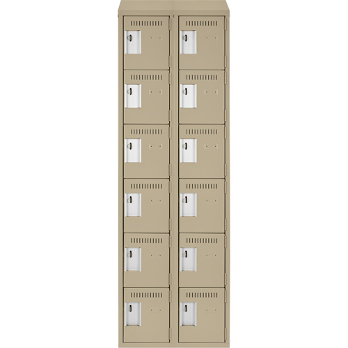 Clean Line Lockerette, 6 -tier, Bank of 2, 24" x 18" x 78", Steel, Beige, Rivet (Assembled) Les Fournitures Industrielles Méga