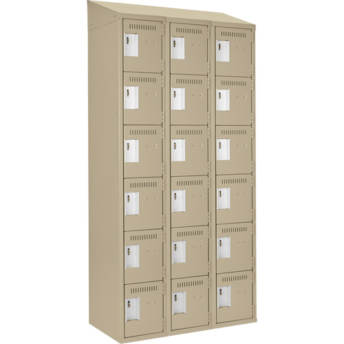 Clean Line Lockerette, 6 -tier, Bank of 3, 36" x 18" x 78", Steel, Beige, Rivet (Assembled) Les Fournitures Industrielles Méga