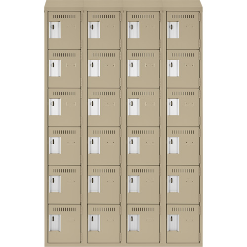 Clean Line Lockerette, 6 -tier, Bank of 4, 48" x 18" x 78", Steel, Beige, Rivet (Assembled) Les Fournitures Industrielles Méga