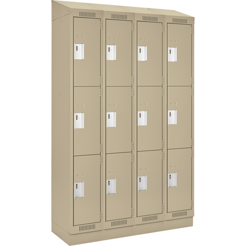 Clean Line Lockers, 3 -tier, Bank of 4, 48" x 18" x 82", Steel, Beige, Rivet (Assembled) Les Fournitures Industrielles Méga