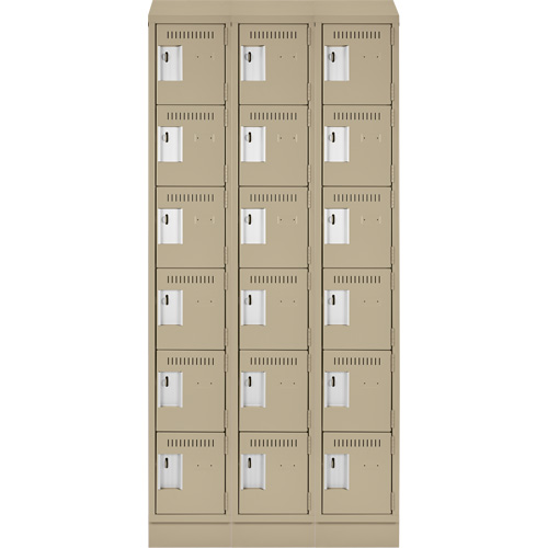 Clean Line Lockerette , 6 -tier, Bank of 3, 36" x 18" x 82", Steel, Beige, Rivet (Assembled) Les Fournitures Industrielles Méga