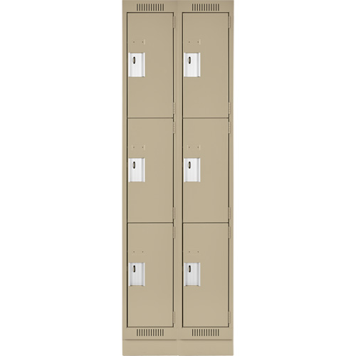 Clean Line Lockers, 3 -tier, Bank of 2, 24" x 18" x 76", Steel, Beige, Rivet (Assembled) Les Fournitures Industrielles Méga