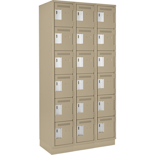 Clean Line Lockerette, 6 -tier, Bank of 3, 36" x 18" x 76", Steel, Beige, Rivet (Assembled) Les Fournitures Industrielles Méga