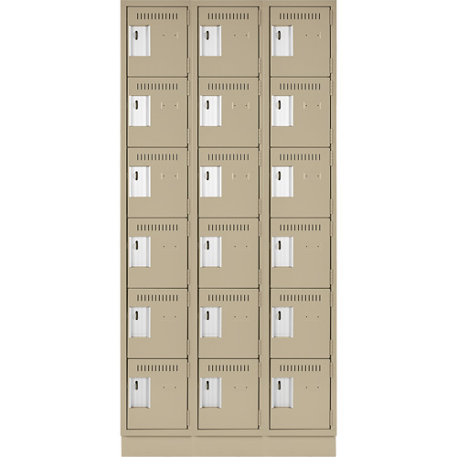 Clean Line Lockerette, 6 -tier, Bank of 3, 36" x 18" x 76", Steel, Beige, Rivet (Assembled) Les Fournitures Industrielles Méga