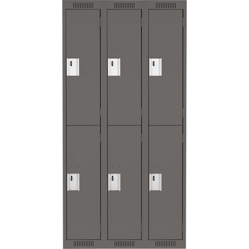 Clean Line Lockers, 2 -tier, Bank of 3, 36" x 18" x 72", Steel, Charcoal, Rivet (Assembled) Les Fournitures Industrielles Méga