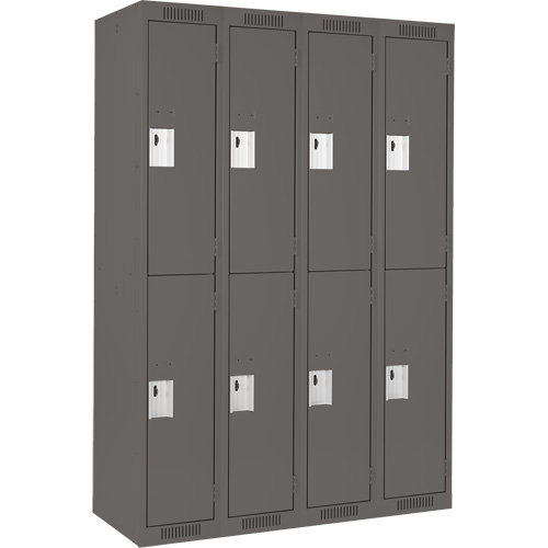 Clean Line Lockers, 2 -tier, Bank of 4, 48" x 18" x 72", Steel, Charcoal, Rivet (Assembled) Les Fournitures Industrielles Méga