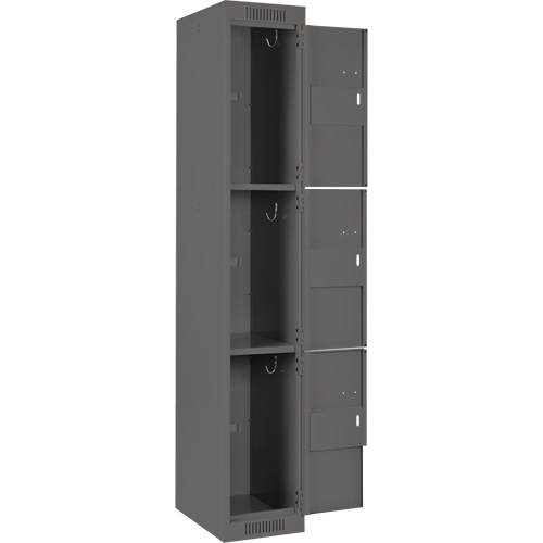 Clean Line Lockers, 3 -tier, Bank of 4, 48" x 18" x 72", Steel, Charcoal, Rivet (Assembled) Les Fournitures Industrielles Méga