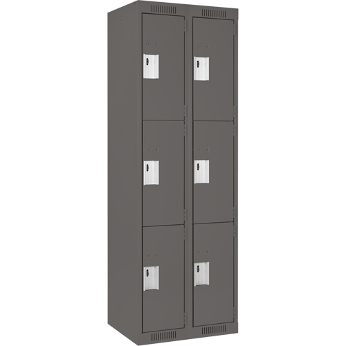 Clean Line Lockers, 3 -tier, Bank of 2, 24" x 18" x 72", Steel, Charcoal, Rivet (Assembled) Les Fournitures Industrielles Méga
