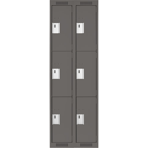 Clean Line Lockers, 3 -tier, Bank of 2, 24" x 18" x 72", Steel, Charcoal, Rivet (Assembled) Les Fournitures Industrielles Méga