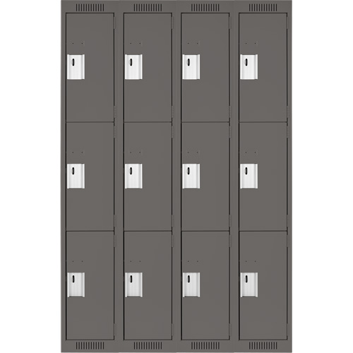 Clean Line Lockers, 3 -tier, Bank of 4, 48" x 18" x 72", Steel, Charcoal, Rivet (Assembled) Les Fournitures Industrielles Méga
