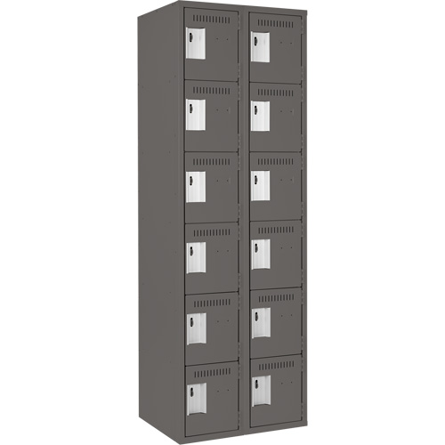 Clean Line Lockerette, 6 -tier, Bank of 2, 24" x 18" x 72", Steel, Charcoal, Rivet (Assembled) Les Fournitures Industrielles Méga
