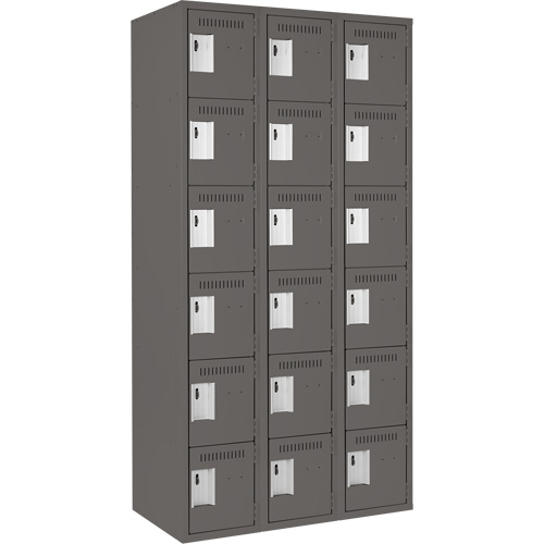 Clean Line Lockerette, 6 -tier, Bank of 3, 36" x 18" x 72", Steel, Charcoal, Rivet (Assembled) Les Fournitures Industrielles Méga