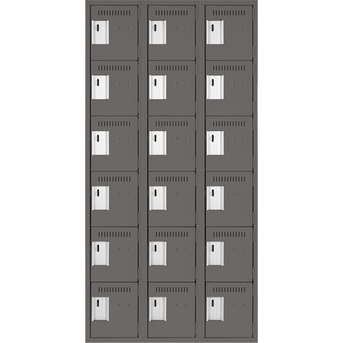 Clean Line Lockerette, 6 -tier, Bank of 3, 36" x 18" x 72", Steel, Charcoal, Rivet (Assembled) Les Fournitures Industrielles Méga