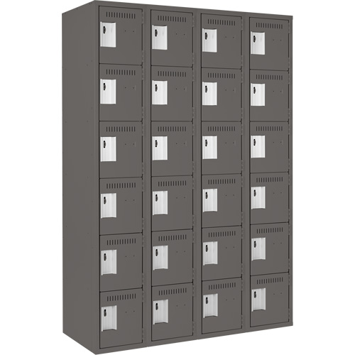 Clean Line Lockerette, 6 -tier, Bank of 4, 48" x 18" x 72", Steel, Charcoal, Rivet (Assembled) Les Fournitures Industrielles Méga