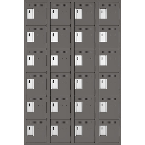 Clean Line Lockerette, 6 -tier, Bank of 4, 48" x 18" x 72", Steel, Charcoal, Rivet (Assembled) Les Fournitures Industrielles Méga