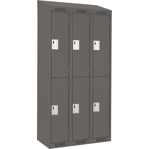 Clean Line Lockers, 2 -tier, Bank of 3, 36" x 18" x 78", Steel, Charcoal, Rivet (Assembled) Les Fournitures Industrielles Méga
